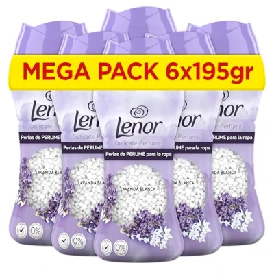 Imagen de Lenor UNstoppables Perlas de Perfume para la Ropa, 96 Lavados (6 x 195g), Suavizante con Fragancia Lavanda Blanca, Potenciador Frescor