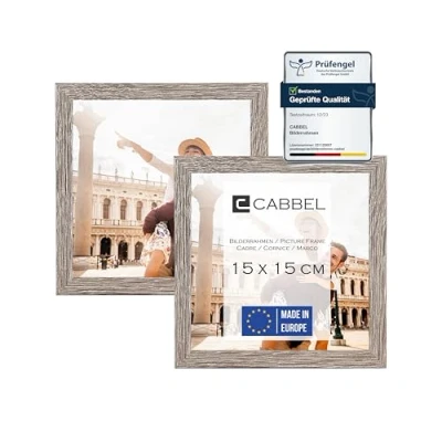 Imagen de CABBEL Paquete Doble (Juego de 2) Marco 15x15 cm, Roble Oscuro, Madera MDF Resistente, plexiglás inastillable, para Colgar y Colocar, Ideal Fotos / imágenes Collage