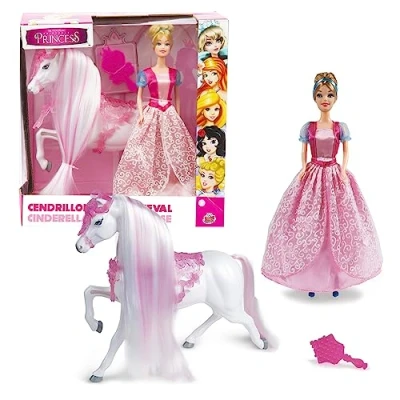 Imagen de Fairytale Princess, Muñeca de 30 cm, con Traje Princesa, Caballo y Accesorios, Modelo Cenicienta, Juguetes para niños a Partir 3 años, GIOCHI PREZIOSI, FAT021
