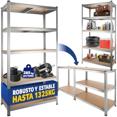 Imagen de TecTake® estantería metálica de 5 estantes, Montaje versátil, Ideal para Taller, Garaje o trastero, estanteria Libros, Metalica 90 x 45 180 cm 1325 kg Carga Máxima