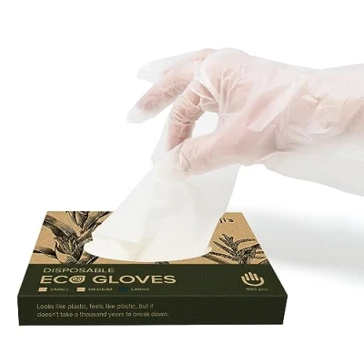 Imagen de joeji&#039;s Kitchen 100 guantes desechables ecológicos y biodegradables Tamaño grande Almidón de maíz sin látex Compostable seguro Food Prep Gloves