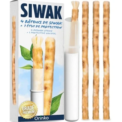Imagen de ORINKO Juego de 4 palos Siwak + funda protectora cepillo dientes 100% natural limpiador, desinfectante y blanqueador Ecológico, Biodegradable vegano ebook offert