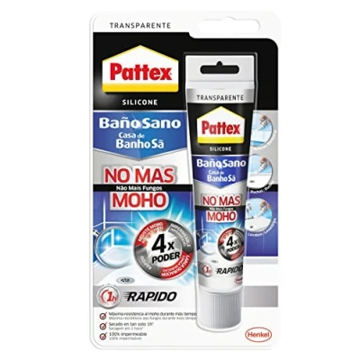 Imagen de Pattex Baño Sano No Más Moho, silicona antimoho e impermeable, transparente duradera para cocina y baño, resistente sanitaria, 1 tubo x 50 ml