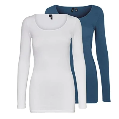 Imagen de VERO MODA Camiseta de manga larga para mujer (2 unidades), Azul / Blanco (1x Insignia Blue/1x Bright White), L