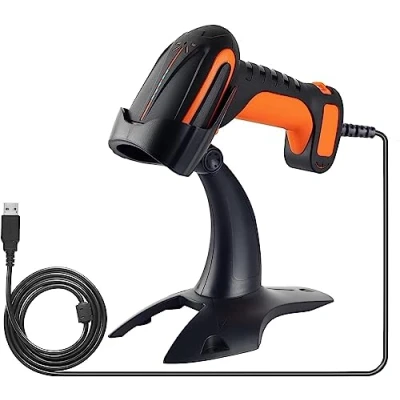 Imagen de Tera Pro Potente Industrial 1D 2D QR Escáner de código Barras con Cable y Soporte, Resistente, Resistente a los Golpes, al Polvo, Uso Manos Libres, para almacén, Biblioteca, Windows,
