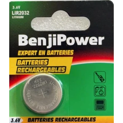 Imagen de BenjiPower pilas de botón recargable LIR2032 Sustituye a las CR2032 por ejemplo, placa base, calculadora bolsillo, velas eléctricas, ordenador bicicleta, juguetes, Pet