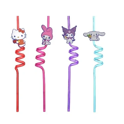 Imagen de Hello Kitty 4 pajitas de, de plástico, colores para niños, reutilizables, fiestas, productos cumpleaños
