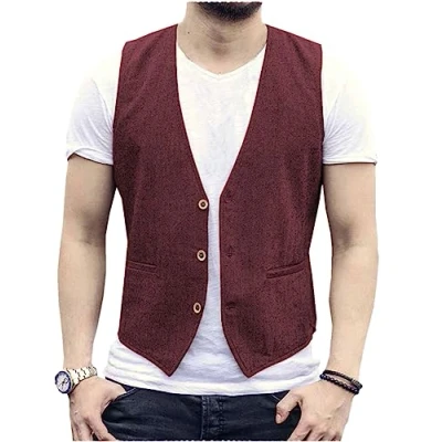 Imagen de AeoTeokey chaleco de lino verano para hombre, informal, ajuste regular, Borgoña, XXXL