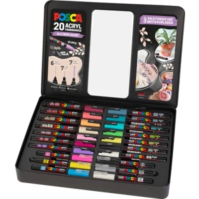 Imagen de Faber Castell uni ball 186829 Juego de marcadores POSCA, estuche 20, incl. instrucciones para 3 proyectos DIY