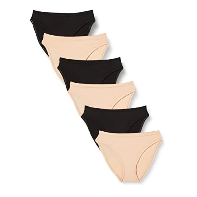 Imagen de Amazon Essentials Ropa Interior de Corte Alto en Algodón (Disponible Tallas Grandes) Mujer, Pack 6, Negro/Pétalo Claro, 3XL Grande