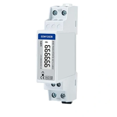 Imagen de SDM120DB Medidor de energía eléctrica monofásico 45 Amp kWh Riel DIN 1000imp/kWh pulsos. Pantalla LCD retroiluminada digital. MID certificado/calibrado