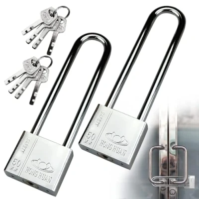 Imagen de Candado de grillete largo resistente 50 mm/2 pulgadas con 8 llaves, para almacén, garaje, puerta valla, paquete 2