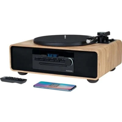 Imagen de Thomson MIC300TT Microcadena con Tocadiscos, estéreo, Bluetooth, Radio FM PLL, CD, MP3, USB, Ecualizador, Toma Auricular, AUX IN, 60W, Mando a Distancia