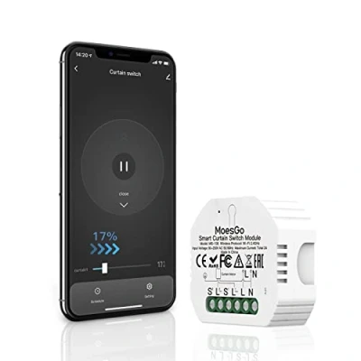 Imagen de MoesGo Interruptor Persianas WiFi,Alexa Relé Inteligente para Persianas,Cortinas,Toldos Eléctricas,Control de App y Voz Alexa/Google Home,Porcentaje Ajuste,Temporizado