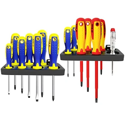 Imagen de S&amp;R Juego de 14 Destornilladores aislados electricista. magneticos SL PH PZ y probador tensión. Calidad Profesional