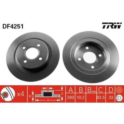 Imagen de TRW DF4251 Disco de freno 280 10,2 4 108 macizo barnizado FORD: Focus Mk1 Hatchback, Familiar
