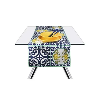 Imagen de Excelsa Amalfi Camino de Mesa, 100% algodón, Amarillo y Azul, 45 x 140 cm