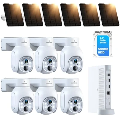 Imagen de CAMCAMP 4MP Kit de Cámara Vigilancia WiFi Exterior Solar, 10CH NVR con 6X PTZ Seguridad, Visión Nocturna Color, Audio Bidireccional, Detección Movimiento, 500GB HDD