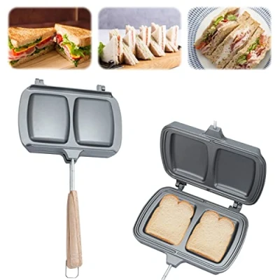 Imagen de Sandwichera Gofrera, Grill dos Caras, con Revestimiento Antiadherente, Sandwicheras para Tostadas, Gofres y Carne, Sólo uso Fuego Abierto, Desayunos Familiares o Camping