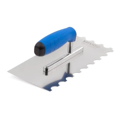 Imagen de Mivos paleta de dientes semicircular, 20 x 10, acero inoxidable, dentado 270 130, dentada con mango suave, hoja azulejos inoxidable torre, 10 mm
