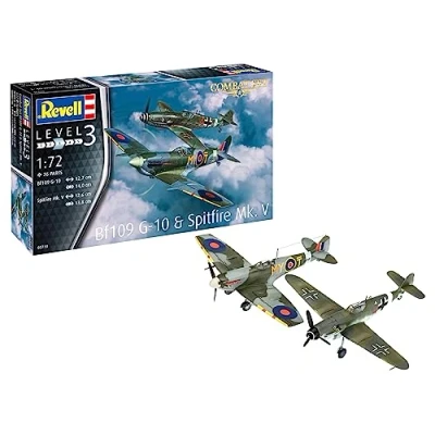 Imagen de Revell Combat Set Bf109G 10 &amp; Spitfire Messerschmitt Accesorios, Color Plateado, Mittel (RV03710)