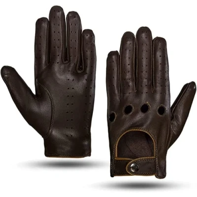 Imagen de MGGMOKAY Guantes de conducción cuero con pantalla táctil para hombre sin forro,Marróncamello,S