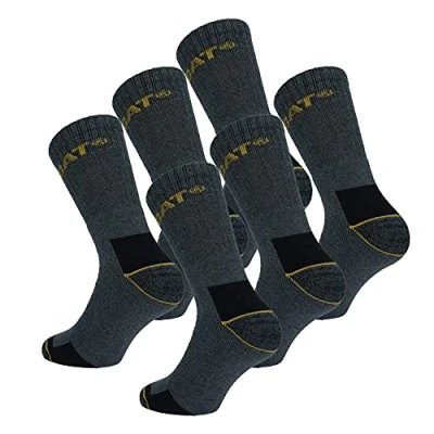 Imagen de Caterpillar 6 Pares Calcetines Trabajo Media Pantorrilla por Zapatos de Seguridad Punta y Talón Reforzados Esponja Algodón (Gris, 39 42)