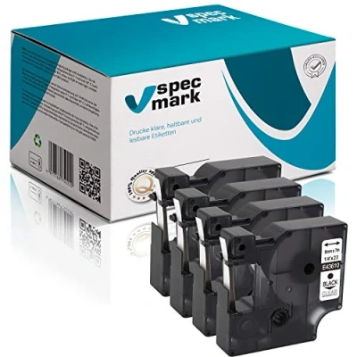 Imagen de specmark compatible para DYMO D1 43610 S0720770 cinta de escritura 6 mm x 7 m juego 4 unidades negro sobre transparente con impresoras LM Label Manager LP Point LW Writer DUO