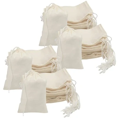 Imagen de BELLE VOUS (Pack de 100 Bolsa Tela Pequeña Muselina para Abarrotes 10 x 15 cm Algodon Natural Bolsas Reutilizables, Biodegradable y Ecológica Regalo Boda, Fiesta, Manualidades