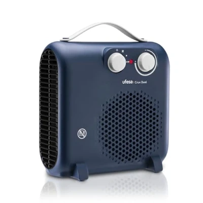 Imagen de Ufesa Crux Dual Calefactor de 2000W, 3 Niveles Potencia, Termostato Regulable, Uso Plano y Vertical, Función Ventilación, Azul