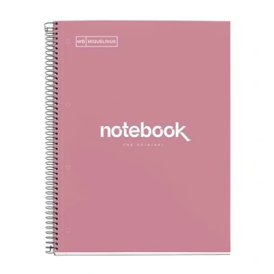 Imagen de Miquelrius Cuaderno A4 Notebook Emotions, 80 Hojas 90 g/m², Cuadrícula 5 x mm, 1 Franja de Color, Espiral Microperforado, Cuadriculado, Tapa Extra Rígida, 4 Taladros, Rosa Dust