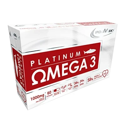 Imagen de IronMaxx Platino Omega 3 Cápsulas de Aceite Pescado alta dosis, 60 (1 envase)