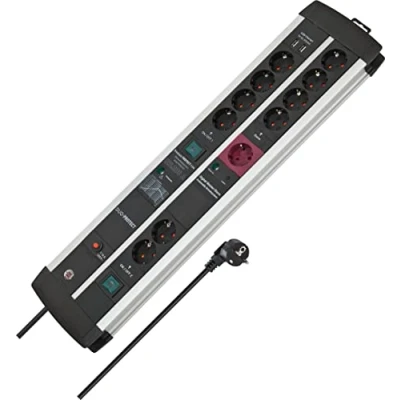 Imagen de Brennenstuhl Premium Protect Line regleta enchufes Gaming con USB y 11 Tomas, protección sobretensión, Main Follow (2X 3,1 A, 2X Interruptor, Cable de 3m, Producto alemán) Plateado/Negro