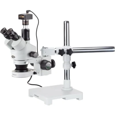 Imagen de AmScope SM 3T 80S M 7X 45X trinocular LED Boom soporte est reo de zoom microscopio, c mara 1.3MP Digital