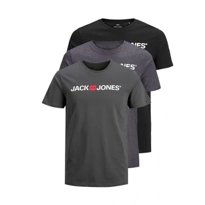 Imagen de JACK &amp; JONES Camiseta para hombre con estampado, cuello redondo y logotipo de JJECORP Tee SS, en paquete ahorro, M