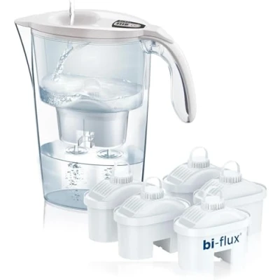 Imagen de Pack de 6 filtros Laica bi flux + 1 jarra regalo. el filtro reduce la cal y cloro, mejorando sabor del agua grifo, dura 150 litros/1 mes, compatibles con las jarras Brita otras