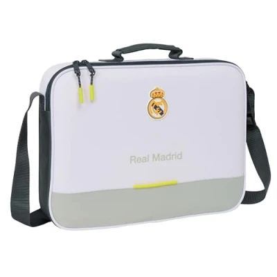 Imagen de Safta 612554385 M385, Real Madrid EQUIPACIÓN 25/26 Cartera Extraescolares, Maletín Portatodo, Bandolera, Cómoda y Versátil, Calidad Resistencia, 38x6x28 cm Unisex niños, Blanco, M