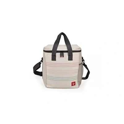 Imagen de Iris Barcelona Bolsa Nevera Mediterráneo, Playa, Camping, Térmica para Llevar Comida y Bebida, Portátil Porta Alimentos 16 L Beige Rayas Multicolor