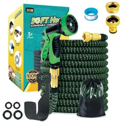 Imagen de Funnity Manguera Jardin Extensible 30 Metros, Mangeras Jardineria Flexible Con 10 Funciones Pistola, Boquilla Terraza Retractil 3/4&quot; 1/2&quot; Conector