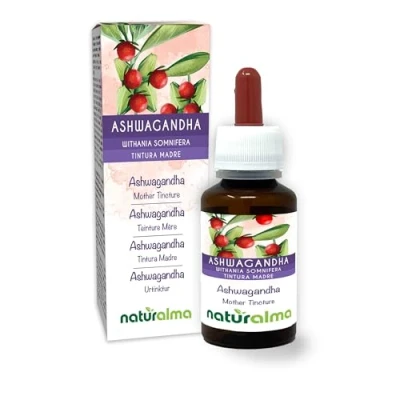 Imagen de Ashwagandha o Ginseng indio (Withania somnifera) raíces Tintura Madre sin alcohol Naturalma Extracto líquido gotas 60 ml Complemento alimenticio Vegano