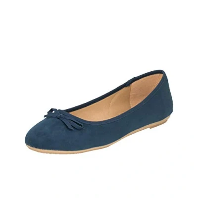 Imagen de Fitters Footwear That Fits Damas Bailarinas Helen Microfibra Modernas básicas con moño (43 EU, Azul Marino)