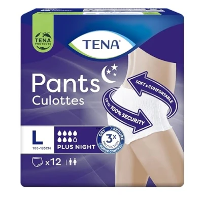 Imagen de Tena Pants Plus Night, talla grande (L), paquete de repuesto mensual Bragas absorbentes, elásticas y desechables, para pérdidas urinarias, unisex, discretas cómodas, 4 paquetes x 12 unidades