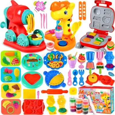 Imagen de NEMMXUB Juego de Plastilina, Herramientas plastilina para Niños, 52 Piezas Moldes Crear Hamburguesa,Pizza y Pasta, Accesorios Arcilla Modelado,con 12 Cajas