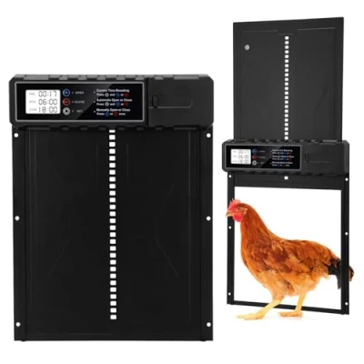 Imagen de Puerta Gallinero Automatica, Aluminio Automatica con Batería, Puertas Automaticas para Temporizador y Manual, Protección Inteligente de Seguridad Negra