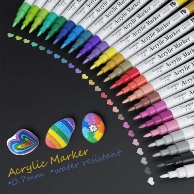 Imagen de Baozun Rotuladores Acrilicos Permanentes, 24 Colores Lettering Acrílica Impermeable para Guijarros/Madera/Lienzo/Vidrio/Huevo de Pascua (0.7mm Pintura)
