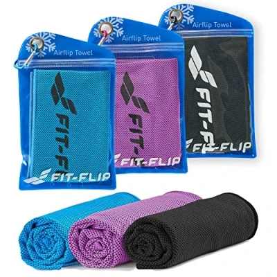 Imagen de Fit Flip Toalla de enfriamiento Set 3 Unidades 100 x 30 cm, refrescante, fría, Airflip Cooling Towel Color: Nero/BLU/Violeta, tamaño: 100x30cm