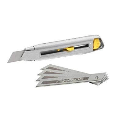Imagen de STANLEY 7 10 018, Cuchillo a Presión con Interbloqueo, 5 Hojas de Carburo, Cutter, Gris/Amarillo, Herramienta Precisión para Cortes Precisos, Acero inoxidable
