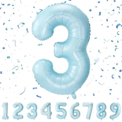 Imagen de Globos de Cumpleãnos 3 Pastel Azul,101 CM Globo Numeros Gigantes Grandes Decoracion,Globo Numero 3,Globos Niño Niña Adultos,Vuelan con Helio…