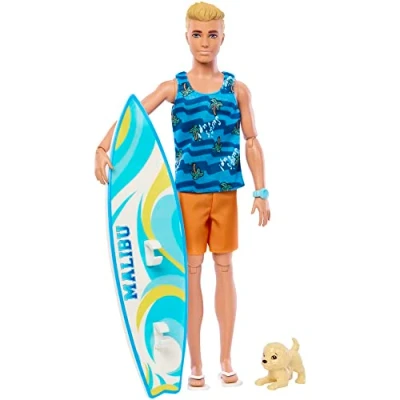 Imagen de Barbie Ken con Tabla de Surf Muñeco Accesorios Juguete, +3 años (Mattel HPT50)