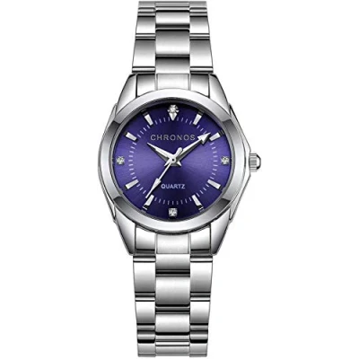 Imagen de CHRONOS Reloj de pulsera cuarzo para mujer, impermeable, acero inoxidable, analógico, azul,